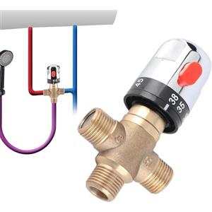 Uadme Valvola miscelatrice termostatica Valvola miscelatrice termostatica a 3 vie in ottone massiccio 15 mm sensibile alla temperatura del tubo del lavabo Miscelatore doccia con connettore 1/2G