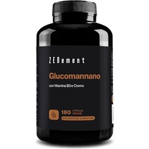 Zenement Glucomannano 4200 mg per Dose, con Vitamina B3 e Cromo - Fibra di Radice di Konjac - Effetto Saziante, Supporta la Gestione del Peso - 180 Capsule Vegane - Zenement