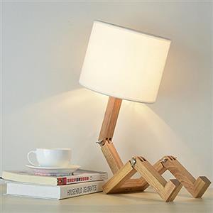 Elinkume Creativa lampada da scrivania robot, mensola regolabile lampada da comodino in legno con paralumi in tessuto E27 vite per bambini camera da letto ufficio soggiorno illuminazione decorativa