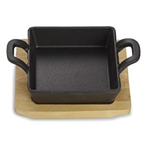 ECHTWERK Piatto da portata in ghisa, pirofila quadrata con tagliere da portata, piccola padella per grigliate, grigliate, barbecue e induzione, ideale per cucinare e servire