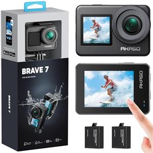 AKASO Brave 7 Action Cam 4K 30FPS 20MP, IPX8 Fotocamera Subacquea Stabilizzata, Impermeabile Videocamera con Comando Vocale, Grandangolare, Doppio Touchscreen