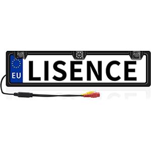 CUQI Porta Targa con Telecamera Posteriore con 2 Sensori di Parcheggio + Indicatore di Distanza a LED, Telecamera Posteriore a 8 Luci, Grandangolo a 170°, Impermeabile IP67