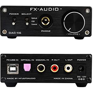 KGUSS FX-Audio DAC-X6 Mini HiFi 2.0 Decoder audio digitale Ingresso DAC USB/coassiale/uscita ottica RCA/amplificatore per cuffie 24 bit/96 kHz DC12 V (nero)