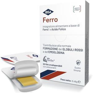 Ibsa Ferro IBSA | 20 Film Orodispersibili. Integratore alimentare a base di Ferro e di Acido Folico che contribuiscono alla normale funzione del sistema immunitario e a ridurre stanchezza