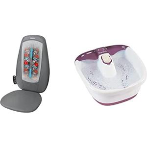 HoMedics Sedile Massaggiante Shiatsu, Massaggiatore Schiena, Spalle e Zona Lombare & Bubble Mate Foot Spa Idromassaggiatore Plantare, Bianco