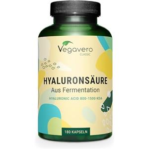 Vegavero Acido Ialuronico Integratore | 600 mg | 800-1500 kDa | VEGAN | 100% NATURALE da fermentazione | 180 capsule: 6 Mesi di Fornitura | Hyaluronic Acid | Vegavero®