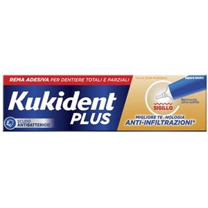 Procter & Gamble Kukident Plus Sigillo Crema Adesiva per Dentiere Sapore Neutro 40g - Barriera Anti-Infiltrazioni
