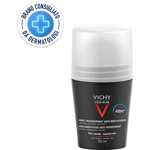 Vichy Homme Deodorante Anti-traspirante e Anti-irritazione - Roll-on 50 ml efficace per 48 ore Roller