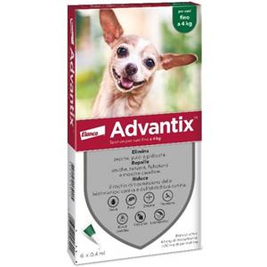 Elanco Advantix Spot-On Antiparassitario per Cani Fino a 4 Kg - 6 Pipette, Protezione Efficace contro Pulci, Zecche e Zanzare