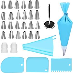 LINKLKBOY Kit di bocchette professionali per sac à poche in acciaio inox - beccucci russi grandi+sac à poche in silicone e accessori per decorare cupcake e torte-rose e fiori-foglie-kit per dolci(pacco regalo)