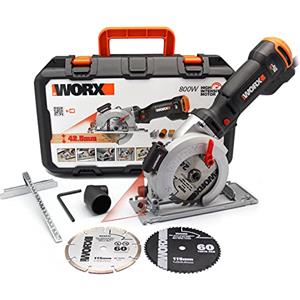 WORX - Sega circolare 800W- Worxsaw - Profondità di taglio fino a 43mm - ideale per legno, metallo, plastica, pietra - WX437 (fornita con accessori, guida e adattatore per aspirapolvere)