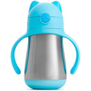 Munchkin Tazza con Cannuccia in Acciaio Inossidabile , Bicchiere sippy con design Cool Cat , Senza BPA , Bicchiere non perdente con cannuccia , 237ml , Blu