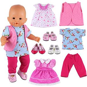 Miunana 8 Pezzi (NON INCLUDE BAMBOLA)= 3 Abiti Vestiti + Pantaloni + Canotta + 3 PCS Scarpe Per 36 CM-43 CM New Born Baby Dolls Bambola, Bebé Bambolotti Amore Mio Ed Altre