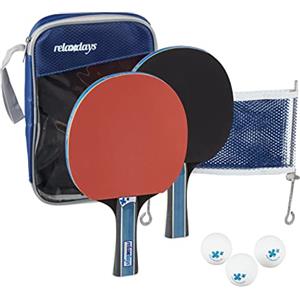 Relaxdays Set da Ping Pong, con Custodia, Rete, 3 Palline e 2 Racchette Incluse, Indoor&Outdoor, Portatile, Nero/Rosso