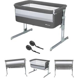 Bebeconfort Calidoo, Culla Neonato Fianco Letto 2 in 1, 0-6 Mesi (0-9 kg), Culla Co-sleeping Reclinabile, 5 Altezze, Ampio Materasso Imbottito, Pannelli a Rete, Lato Facile da Aprire, Gray Mist