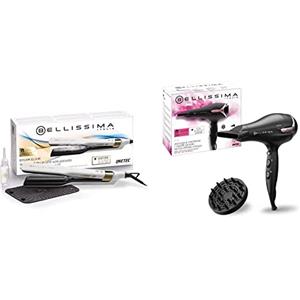 Bellissima Imetec Steam Elixir, Piastra a Vapore, Capelli lisci in Una Sola Passata Senza Danni & Imetec Asciugacapelli K9 2300 Asciuga e Mantiene Idratati i Capelli senza Effetto Crespo, 2300 W