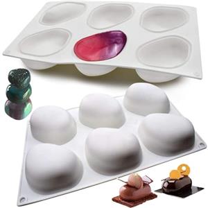 JasCherry Stampo per Torta in Silicone, 6 Cavità Forma di Pietra 3D, Stampo per Dolci e Cioccolato, Stampo per Torta per Mousse, Stampi per Cottura a Motivi, per Gelato Muffin Biscotti Gelatina