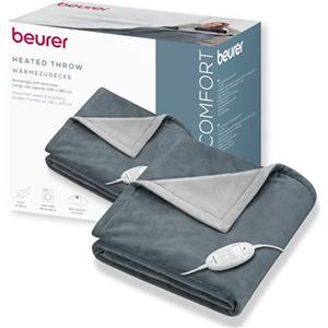 Beurer HD 75 Termocoperta Morbida Coperta Riscaldata, 6 Livelli di Temperatura, Lavabile in Lavatrice, con Spegnimento Automatico ed Extra Sicura 180 x 130 cm, Color Grigio Scuro