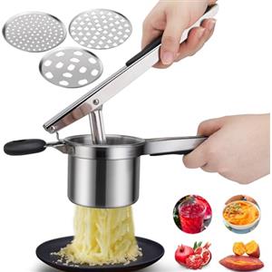 hicoosee Manuale Schiacciapatate Passapatate con 3 Colini Sostituibili, Schiacciapatate Professionale Acciaio Inox per Purè di Patate, Frutta, Verdure, bébé, Limone