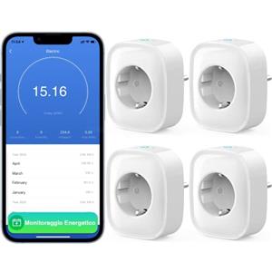 GHome Smart Presa intelligente, Smart Alexa Plug compatibile con Alexa Google Home, controllo remoto tramite app, misura il consumo di energia, timer di controllo vocale, solo in Wi-Fi da 2,4 GHz, 4