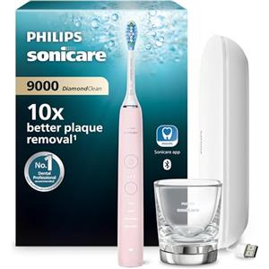 Philips Sonicare DiamondClean 9000 spazzolino elettrico sonico con app, sensore di pressione, 4 modalità di pulizia, bicchiere di ricarica e custodia da viaggio USB, colore rosa, modello HX9911/29