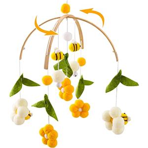 Youuys Giostrina Culla Neonato in Legno con Palline di Feltro, Api e Fiori, Baby Campanelli Eolici per Mobile, Decorazioni per Cameretta, Regalo 0+ Mesi
