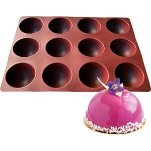 Maé Innovation - Stampo in silicone, 40 x 30 cm, 12 cupole ø7,8 x 3,8 cm, antiaderente, Made in France per torte al cioccolato, mousse, gelatine