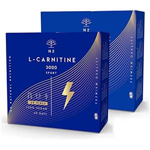 N2 Natural Nutrition L CARNITINA 3000 Liquida Puro | 40 Fiali | Potente Integratore Brucia Grassi Natural | Facile Apertura | Integratori PreWorkout | 3000mg. Certificato VEGANO | Gusto Migliorato | N2 Natural Nutrition