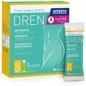 Montefarmaco Pancia Piatta Dren Ananas - Integratore Drenante in 14 Bustine Stick Pack con Torba Drenante