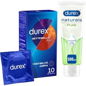 Durex Settebello XL Preservativi Extra Large, 10 profilattici + Naturals Gel Lubrificante Intimo, Ingredienti di Origine Naturale,100 ml