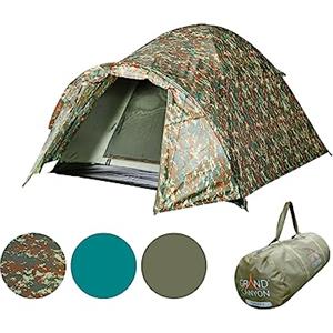 GRAND CANYON Topeka 2 Cupola, Tenda 2 Persone con Abside, Impermeabile e Resistente al Vento, Campeggio, Trekking, Bikepacking, Compatta, Ventilazione GrandFlow, Verde mimetico