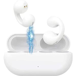 FAFOUR Cuffie wireless per conduzione ossea con clip auricolare, mini cuffie per conduzione ossea, cuffie aperte Bluetooth senza fili per sport da corsa (Bianco)
