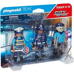 Playmobil Squadra di Poliziotti 70669 - Giocattolo con 3 Agenti, Accessori e Funzionalità Realistiche per Bambini dai 4 ai 10 Anni