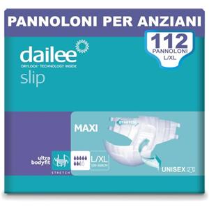 Dailee Slip L/XL - 112x Pannoloni Per Anziani a Mutandina - 4 Confezioni da 28 Pezzi, Assorbenza Maxi 7,5 Gocce - Mutanda Assorbente Incontinenza Adulto