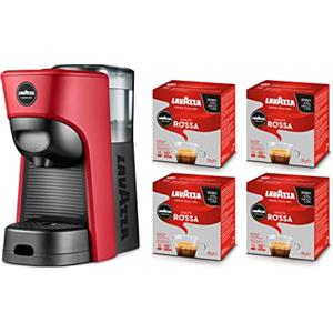 Lavazza, A Modo Mio Macchina per Caffè Tiny Eco Rossa con 64 Capsule Qualità Rossa Incluse, Macchina per Espresso in Plastica Riciclata, 1450 W, 220-240 V, 50/60 Hz, 0.6 Litri