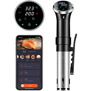 SURLABA Sous Vide 1100W, WiFi Sous Vide Stick Circolatore di Immersione, Macchina Roner Cucina, Temperatura (25-95°C) e Timer, IPX7 Impermeabile, Cottura Sottovuoto per Cena in Famiglia, Pasti Natale