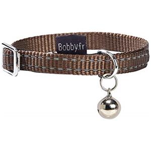 Bobby Safe - Collare gatto in Nylon colorato, Resistente, Antistrozzo, Riflettente, Regolabile, Marrone - lunghezza 30 cm, spessore 1 cm