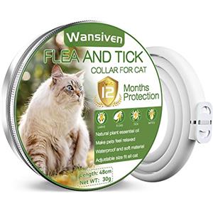 Wansiven Collare Antipulci per Gatti, Naturale Regolabile Collare Antiparassitario Antizecche 48cm