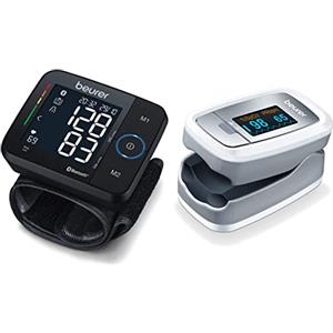 Beurer BC 54 Misuratore di pressione da polso, tecnologia di gonfiaggio, indicatore di rischio colorato & PO 30 Saturimetro per il Monitoraggio della Saturazione di Ossigeno nel Sangue