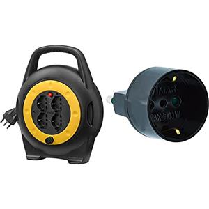 VIMAR 0P32714 Avvolgicavo 10 Metri, Con 4 Prese Universali A Standard Italiano Sicury & Ri.00303N Adattatore Sicury 250 V,Spina 2P+T 16 A Standard Italiano Tipo S17, Nero