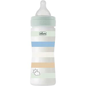 Chicco Biberon Benessere Flusso Medio, con Tettarella Physio in Morbido Silicone e Finitura Soft Sense, Anticolica, Riduce Rigurgito e Irritabilità, Bottiglia in Plastica da 250 ml, 2 Mesi+, Bambino