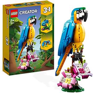 LEGO Creator Pappagallo Esotico, Set 3 in 1 con Pesce e Rana, Animali Giocattolo da Costruire, Giochi Creativi per Bambini e Bambine da 7 Anni in su con Figure della Giungla, Idee Regalo 31136