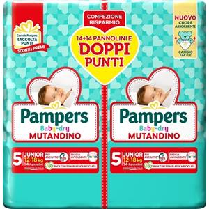 Pampers Baby Dry Mutandino Taglia 5 Junior (12-18 kg) - 28 Pannolini con Fascia Elastico Avvolgente