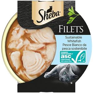 Sheba Filets Cibo Umido per Gatti al Gusto di Pesce Bianco - Vaschetta da 60g con Ingredienti Sostenibili