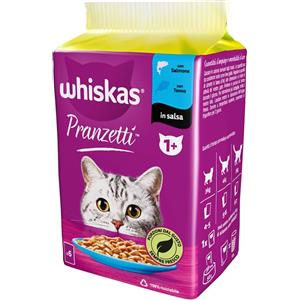 Whiskas Pranzetti Cibo Umido per Gatti Adulti - Multipack 6x50g con Pesce, Salmone e Tonno, Completo e Bilanciato