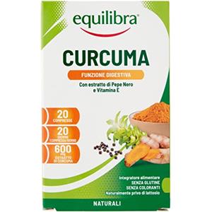 Equilibra Integratori Alimentari, Curcuma con Pepe Nero e Vitamina E, Favorisce la Funzione Digestiva, per la Protezione delle Cellule dallo Stress Ossidativo, 20 Compresse