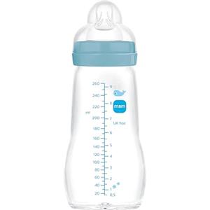 MAM Feel Good A162 Biberon in vetro con tettarella SkinSoftTM silicone ultra morbido per neonati 2 + mesi, 260 ml, blu