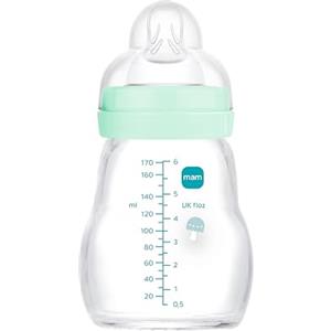 MAM Istruzioni in Lingua Straniera MAM Feel Good A159 Biberon in vetro, con tettarella 1 brevettata SkinSoftTM silicone ultra morbido per neonati da 0 mesi, 170 ml, blu