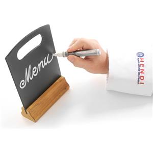 HENDI Lavagna da Tavolo Nera 15x23 cm con Base in Legno - Set di 2 Pezzi