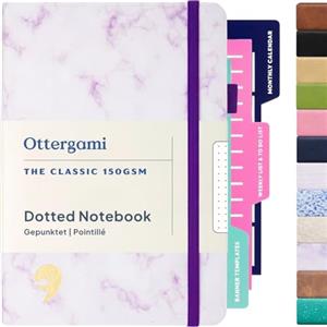 Ottergami Set di diario punteggiato con copertina rigida da 150 g/m², quaderno a griglia a punti A5, il kit per diario include: stencil, tasca posteriore e portapenne, The Classic